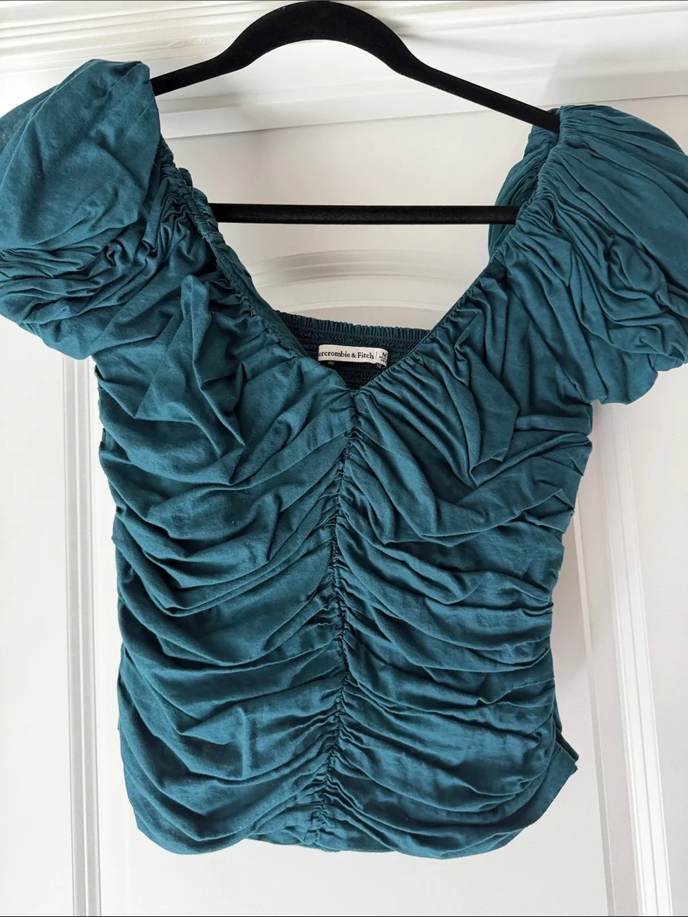 Abercrombie & Fitch Teal Ruched Off-Shoulder Crop Top
